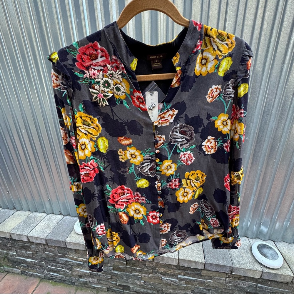 Anthropologie Vineet Bahl Long Sleeve Floral Blouse